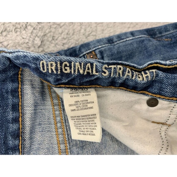 American Eagle 29/30 Original Straight Distressed Denim Blue Jeans Destroyed - Picture 6 of 13